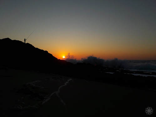 Sao Pedro de Moel, zonsondergang, Westkust Portugal, camperplaats, zeevissen