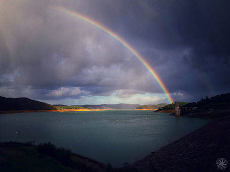 Santa Clara a Velha, Portugal, Portugeesche stuwmeren, te midden van natuur, regenboog, barragem, Alentejo
